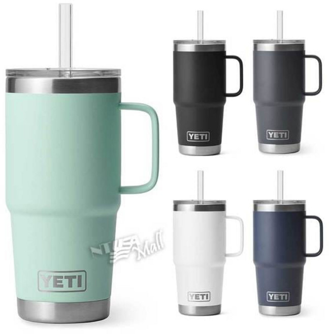예티 램블러 손잡이 텀블러 트래블 머그 20oz 30oz YETI RAMBLER MUG WITH STRAW LID, BLACK