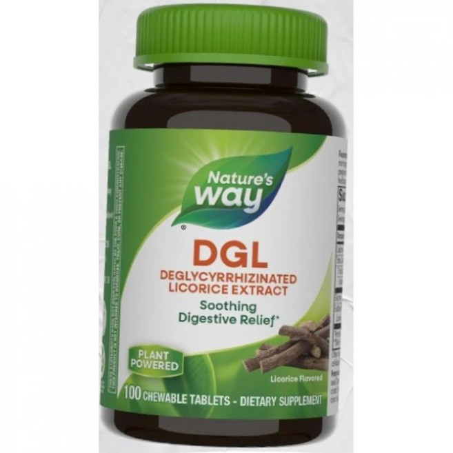 네이처로스 웨이 DGL 츄어블 타블렛 - 소화 지원 완화 탈글리시리자제 감초 추출물 대두 유제품 100개 Natures Way