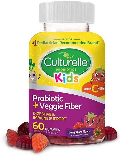 Culturelle 컬처렐 데일리 프로바이오틱스 포 키즈+베지 Fibe 3세이상 베리맛 60구미 2개, Kids (60 Count), 1개, 60정