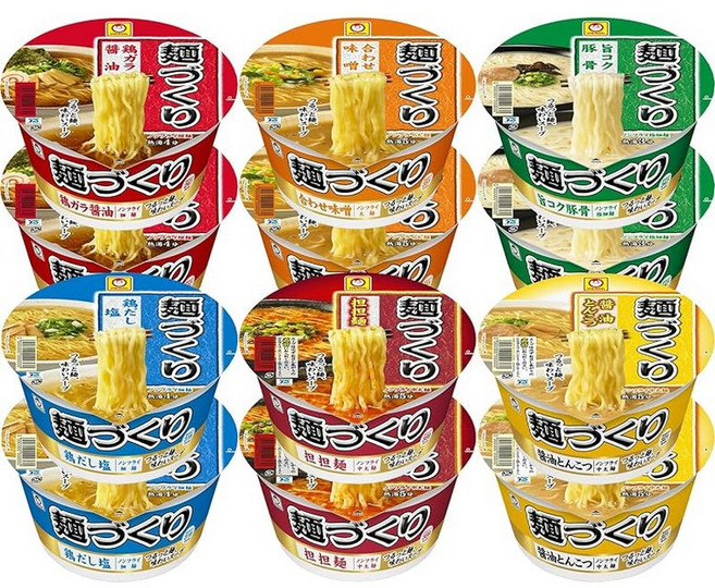 마루짱면 만들기 컬러풀 6종 세트 총12개 / 6종 컵라면 모듬세트 간장 된장 돼지 뼈 소금 탄탄면 간장 돈코츠 먹고 비교하여 상자 구매 컵라면 동양 수산, 1개