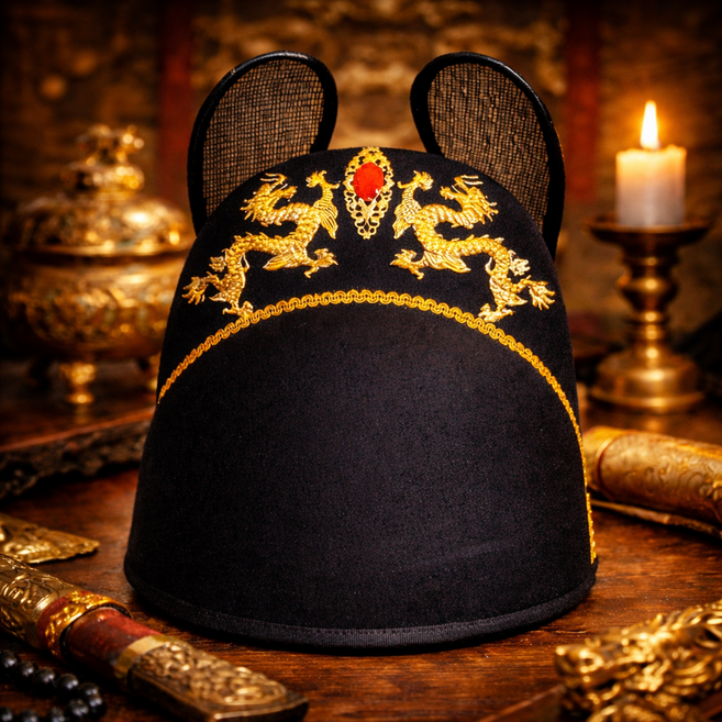 임금모자 고급 조선시대 왕모자 익선관 사극 명나라 황제모자 코스프레, 크라운 더블 드래곤(57-59cm)