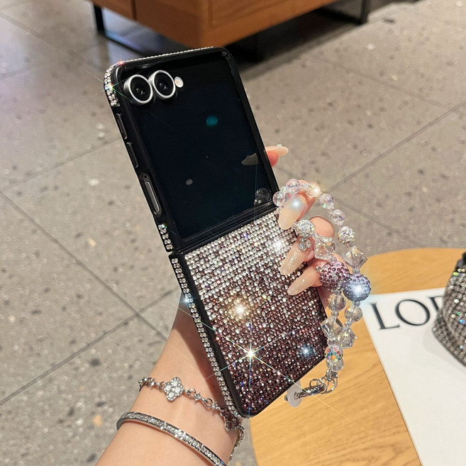 얌코 휴대폰케이스 갤럭시 z플립5 z플립6 z플립7 그러데이션 컬러 번쩍이다 스크럽 팔찌 케이스