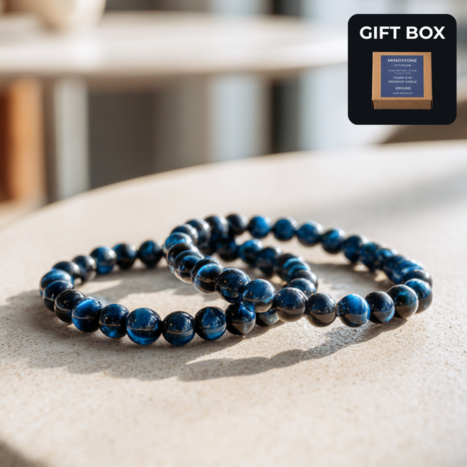 [마인드스톤 애티튜드] 블루 천연 호안석 팔찌 4mm 남녀공용 2개 SET / 행운 성공 건강 재물 / 레이어드 데일리 팔찌 / 선물 박스 메세지 카드 보관백 포함