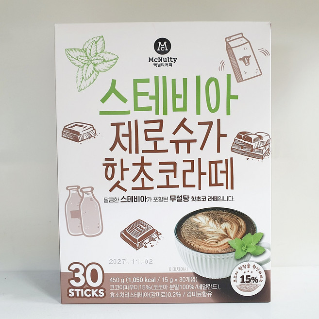 맥널티커피 스테비아 제로슈가 핫초코 라떼, 15g, 30개입, 1개