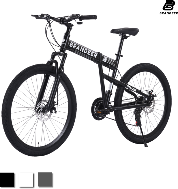 브랜디어 바이크 2025년형 접이식 MTB 자전거 26인치 입문용 21단 서스펜션 BM26, 매트블랙, 1개