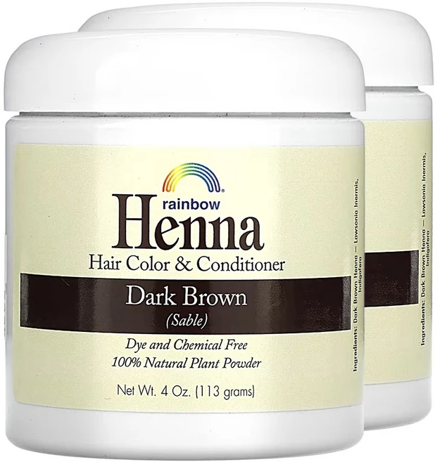 레인보우 리서치 헤나 천연 헤어 염색 컬러 앤 컨디셔너 다크 브라운 세이블 113g 2팩, 2개 - 쿠팡