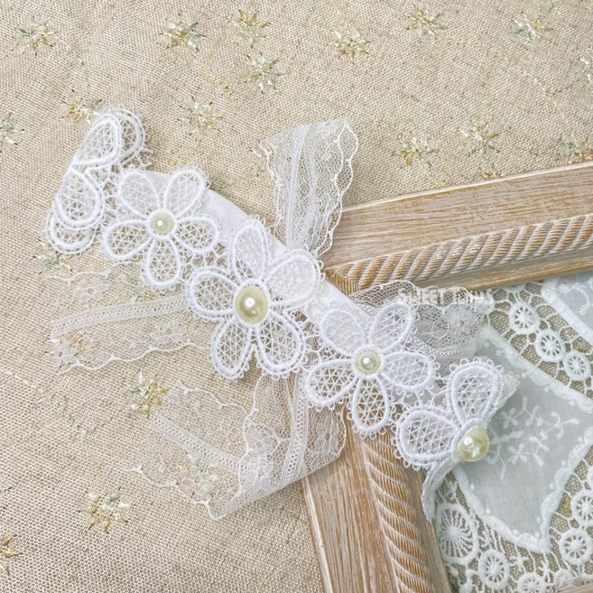 Sweet Twins 珍珠花朵寶寶髮帶 嬰兒蕾絲頭飾 簍空設計