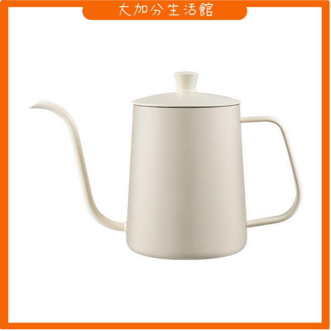 304不鏽鋼細口手沖壺 600ml 內有刻度, 1個, 600ml 帶蓋刻度 米色