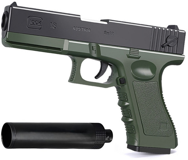 UB 글록 19 소음기 탄피 배출 너프건, 1개, 블랙 그린