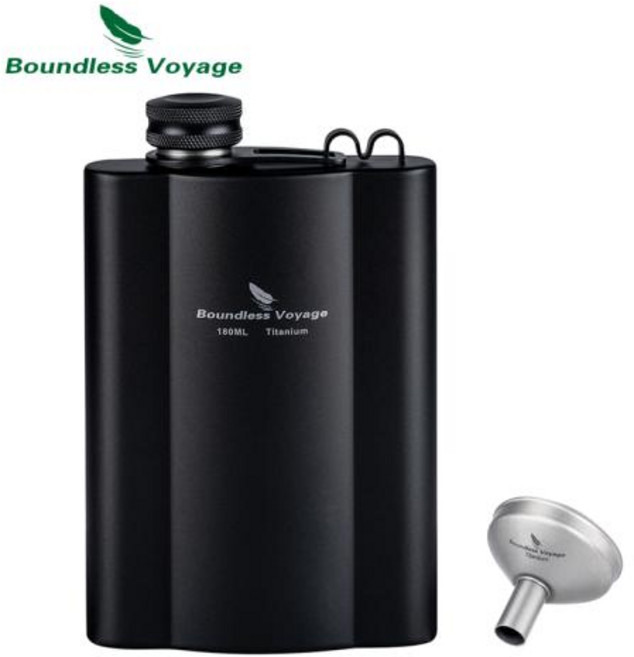 Boundless Voyage 티타늄 힙 플라스크 휴대용 캠핑 음료 용기 깔때기 포함 와인 병 무료 180ml 240ml, 2)180ml Black, 1개