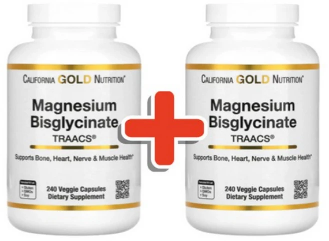 [1+1] 캘리포니아골드뉴트리션 마그네슘 비스글리시네이트 200mg 베지캡슐 240정, 2개 - 쿠팡