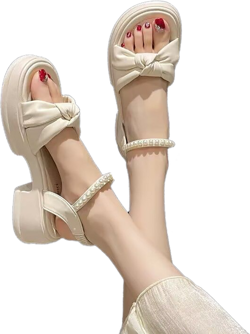 셀럽당 통굽 샌들 여자 여름 신발 리본 샌들Q04388