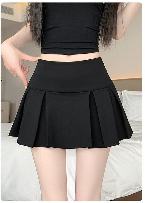 썸머바이브 NQ-483 A라인 하이웨스트 스판 플리츠 미니스커트