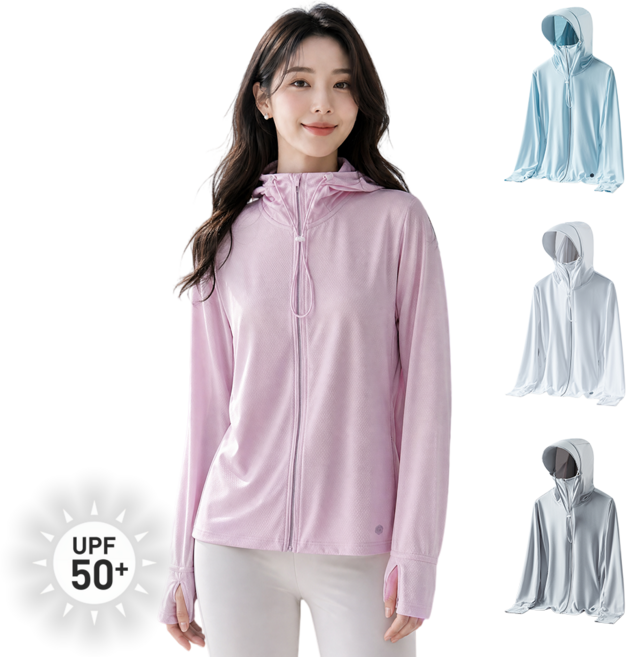 여름 여성 UPF50+ 자외선차단 쿨링 썬가드 바람막이 후드집업 아웃도어 베이잉