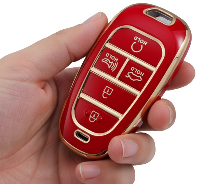 포스워백 그랜저 싼타페 베뉴 쏘나타 넥소 투싼 스타리아 아반떼 펠리세이드 호환 스마트 차키 케이스, 5버튼, 빨강