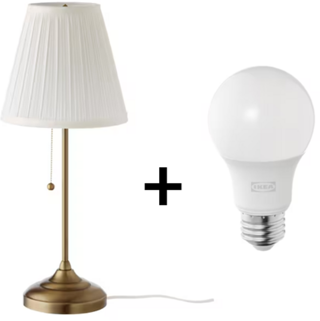 이케아 오르스티드 탁상스탠드 + 전구 세트, 황동