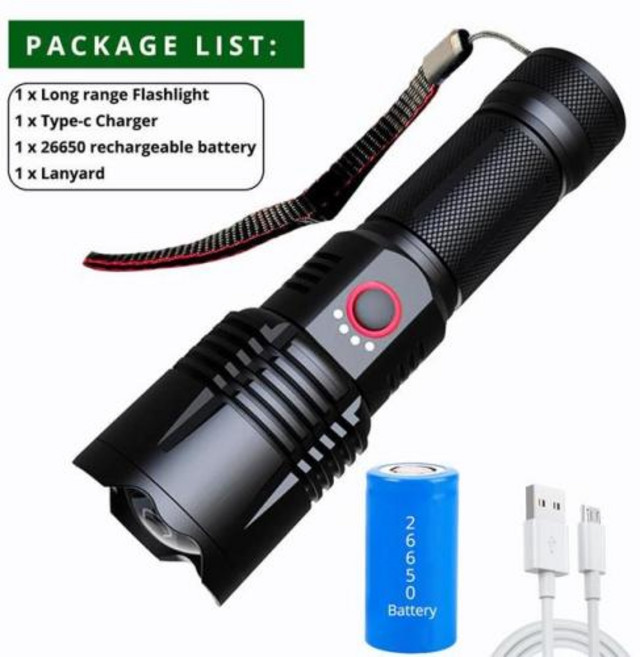 내장 배터리 고출력 플래시 라이트 비상 스포트라이트 가장 강력한 LED 손전등 전술 스포트라이트 15000mAh 4km 10000LM 800W, [02] 5200mah B 포함, 02 Include 5200mah B