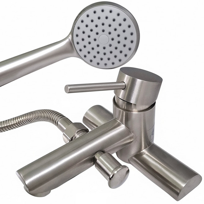 세면대 샤워기 겸용수전 2홀 무광 스텐 샤워겸용 KC KS인증 욕실 수도꼭지, 1세트