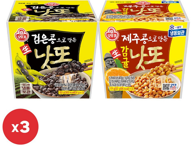 오뚜기 검은콩으로 만든 생낫또 153g 3개+제주콩으로 만든 생감귤낫또 171g 3개, 972g, 1세트