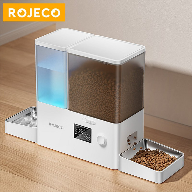 로제코 2in1 강아지 고양이 자동급식기 급수기 정수기, 1개, 화이트, 5L