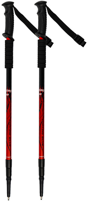 코팅블루 4단 접이식 초경량 두랄루민 등산스틱 2P 세트, 레드2세트