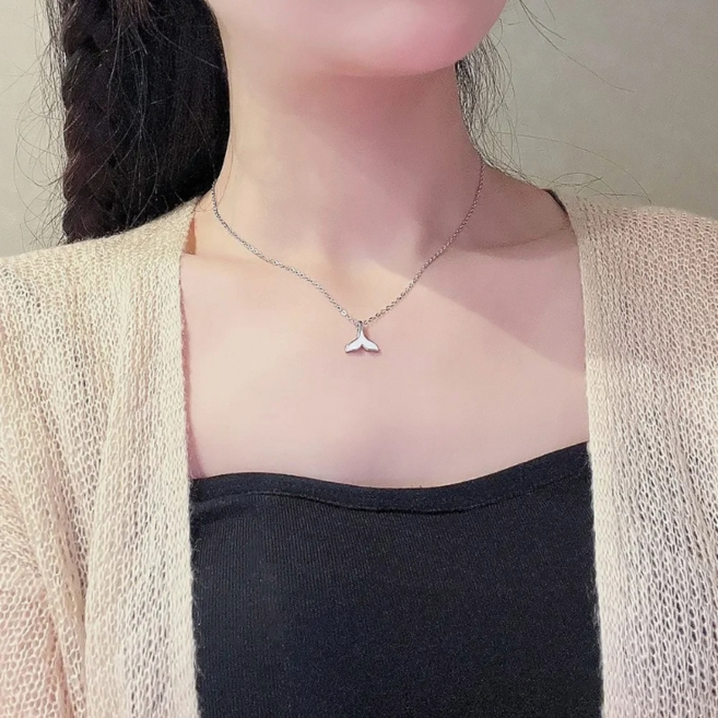 BRM 바로문 써지컬 고래꼬리 목걸이 여자 실버 심플 데일리 체인