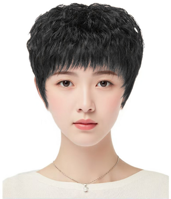 GBKING 중년여성 전체가발 엄마 통가발 100% 인모가발, 1개, 블랙