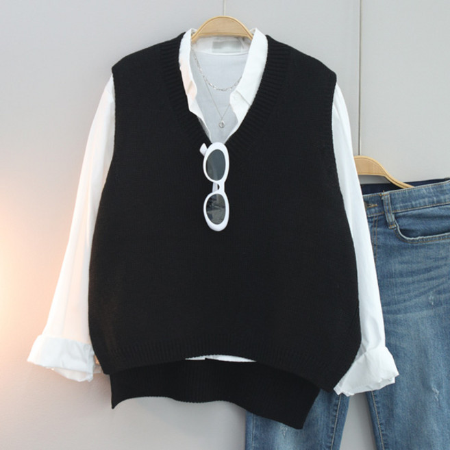 달콩 여성 빅사이즈 봄신상 올데이브이넥오버핏니트조끼