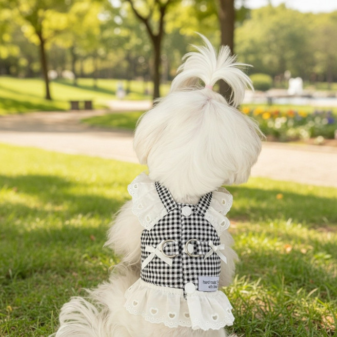 반려동물 빈티지 체크 하네스, 블랙