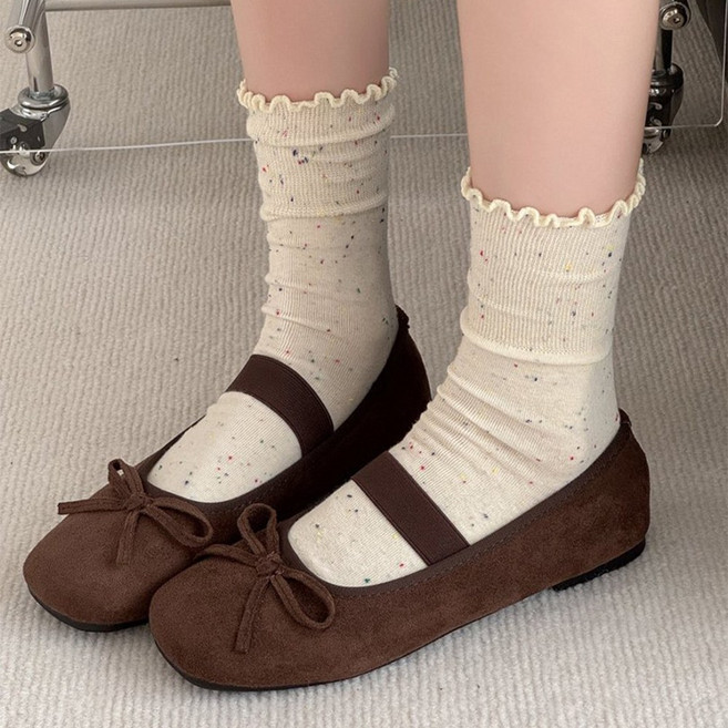 Guokr Store 컬러 도트 중목양말 베이직 캐주얼 4켤레 세트 230-250mm