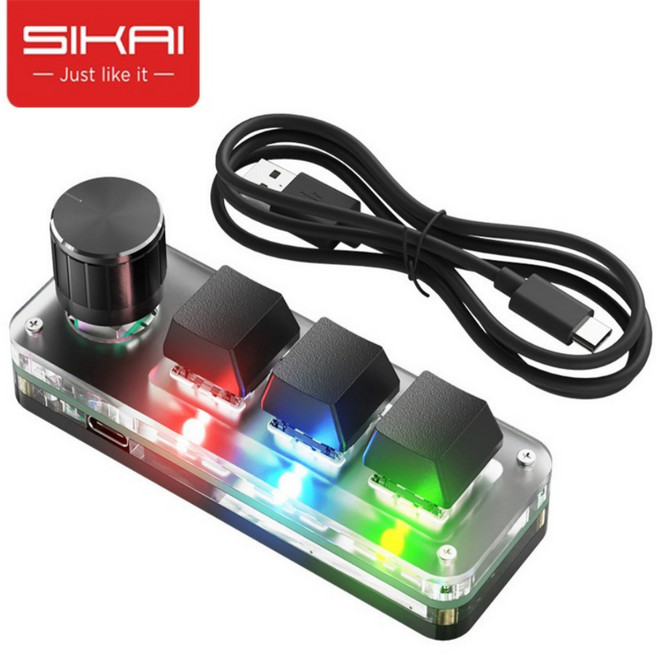 SIKAI 프로그래밍 매크로 단축키 키보드 디자이너 전용 단축키 포토샵 영상 편집 한손 편집 가능 전문가 전용, 접이식, 블랙