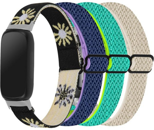 핏비트 인스파이어용 4팩 밴드 여성용 소프트 조절 신축성 나일론 스포츠 3종, Black+Apricot+Neon Green+Purpl