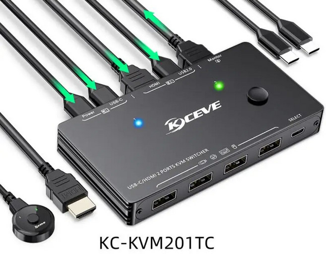 RYRA KVM 스위치 USBC 디스플레이 포트 3 포트 USB20 4K 60Hz PD 모니터 마우스 키보드 프린터 PS4 게임 콘솔 셋톱 박스용, 2)Type C and Type C, 1개