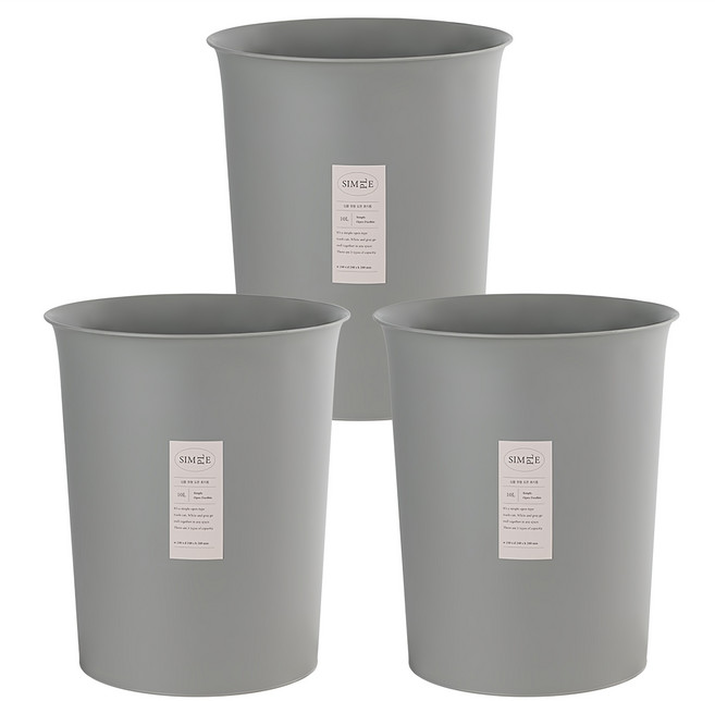창신리빙 심플 원형 오픈 휴지통 10L x 3p, 그레이