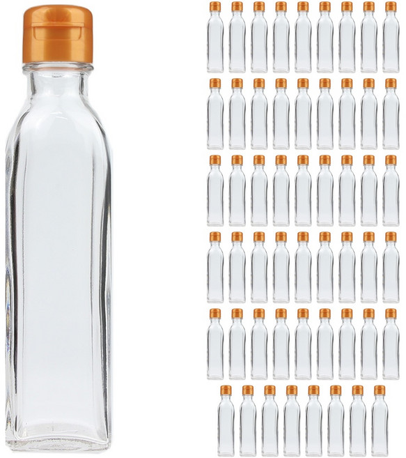 S사각기름병 투명 유리병+원터치캡 골드, 54개, 180ml