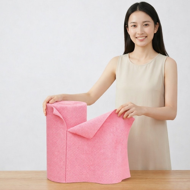 극세사 빨아쓰는 다용도 주방 롤타올 롤행주 30cm 20매, 1개, 핑크