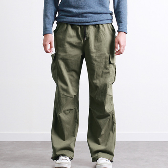 투뎃 남성용 스트링 카고 와이드 밴딩 코튼 팬츠