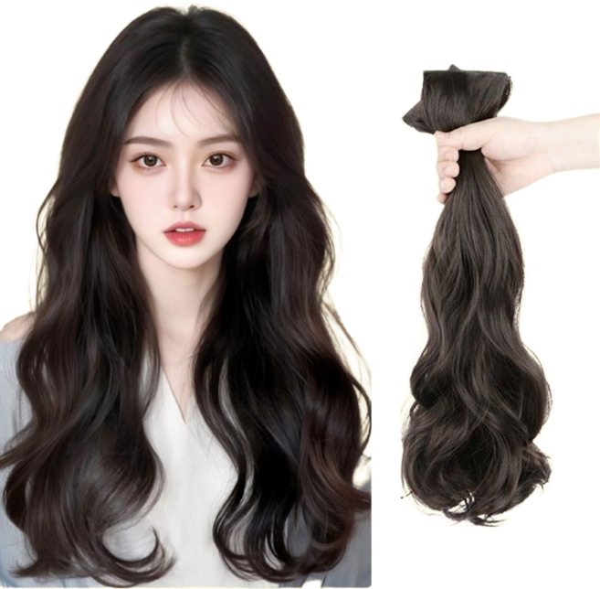 디올드 고급스러운 이플펌(S컬펌) 똑딱이 붙임머리 3피스 부분가발, 1개, 내추럴블랙