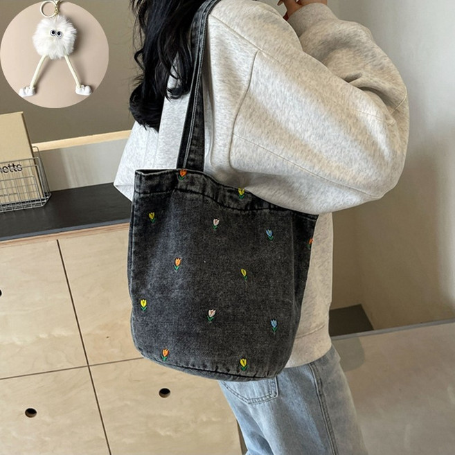 여성 데님 버킷 백 자수 핸드백 N-0058