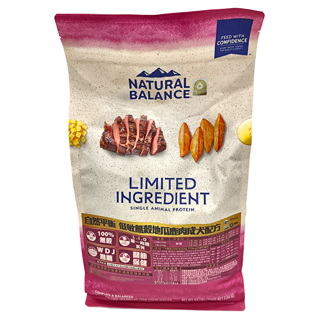NATURAL BALANCE 低敏成犬配方 原顆粒, 2.04kg, 1袋, 地瓜 + 鹿肉