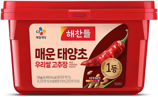 해찬들 매운 태양초 우리쌀 고추장, 3kg, 1개