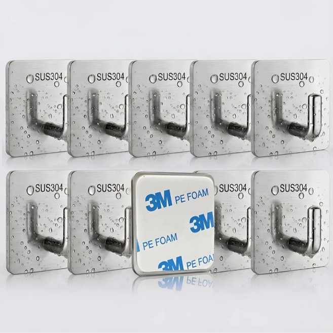 일상토리 스테인리스304 강력한 접착식 고리형 후크, 10개, sv.실버