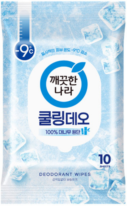 깨끗한나라 페퍼민트 쿨링 휴대용 데오드란트티슈 10매, 66g, 2개