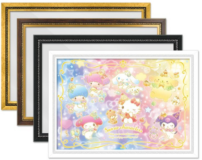 산리오 반짝반짝 디저트 타임 퍼즐 1000P+그레이스 액자 세트, 화이트, 1개