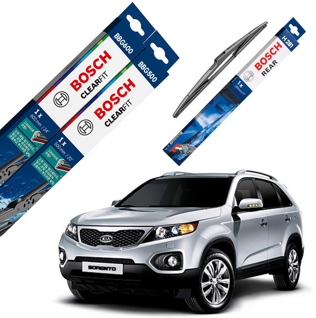 쏘렌토R/뉴 쏘렌토R 2009.04~2014.08 보쉬 클리어핏 와이퍼 세트 전면2p+후면1p 600+500+H281 (3개 세트)