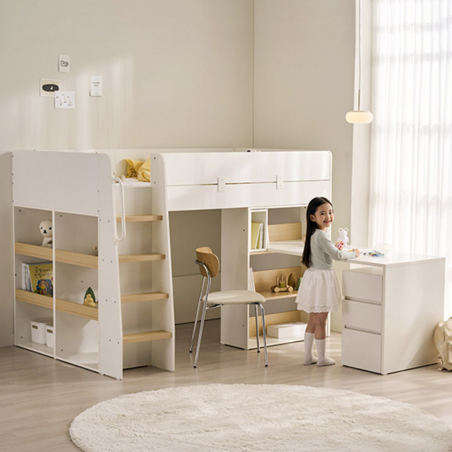 스칸디아 키즈홈 어린이 이층 벙커 침대+3단책장+책상+서랍장 세트, B4. 침대+책장+책상+서랍장(100T매트)