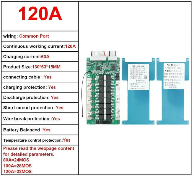 밸런스 NTC 보호 보드 20S BMS 72V 리튬 이온 60V LiFePO4 30A, 01 Li-ion 20S, 05 120 Common Port NTC