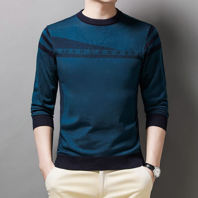 메인워크 중년남성 라운드넥 긴팔 니트 티셔츠 봄가을 아빠룩 이너 캐주얼 스판 루즈핏 아우터 상의