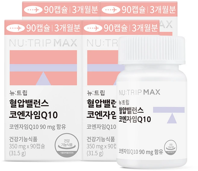 뉴트립 혈압밸런스 코엔자임Q10 대용량 350 mg, 4개, 90정 - 쿠팡