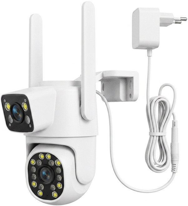 RUNHome 600만 화소 듀얼 렌즈 CCTV Wi-Fi 보안카메라 실내외 모션 감지, 1개, 화이트